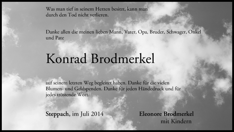  Traueranzeige für Konrad Brodmerkel vom 02.08.2014 aus MGO
