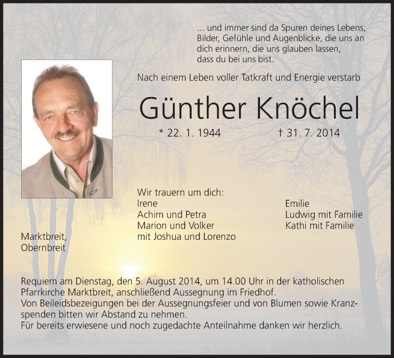  Traueranzeige für Günther Knöchel vom 02.08.2014 aus MGO