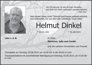 Anzeige von Helmut Dinkel von MGO