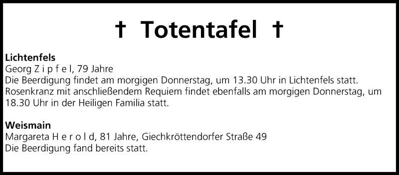  Traueranzeige für Totentafel vom 07.08.2014 vom 07.08.2014 aus MGO