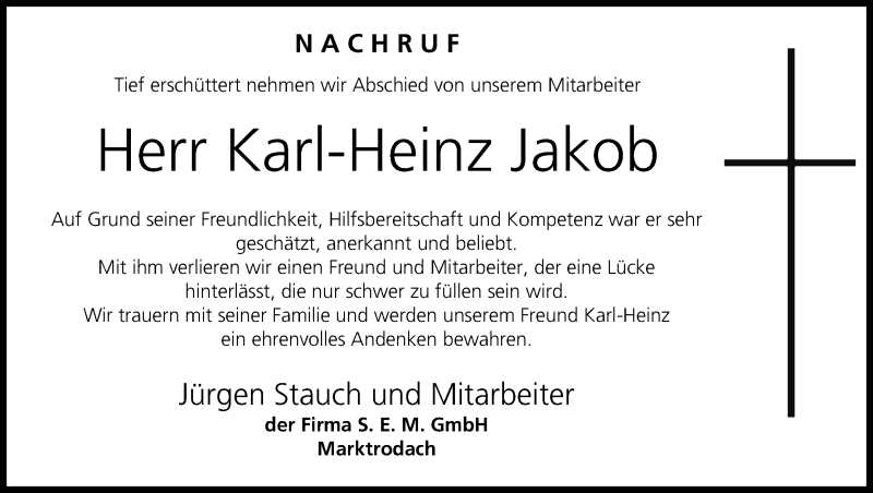  Traueranzeige für Karl-Heinz Jakob vom 08.08.2014 aus MGO