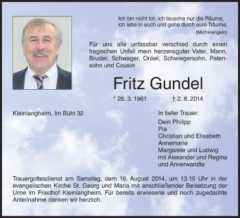 Anzeige von Fritz Gundel von MGO