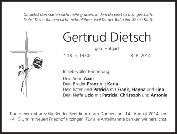 Anzeige von Gertrud Dietsch von MGO