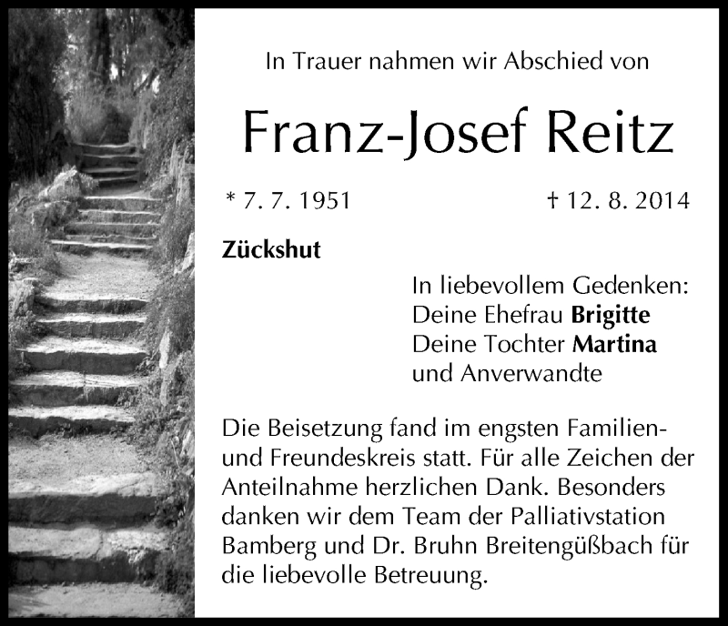  Traueranzeige für Franz-Josef Reitz vom 28.08.2014 aus MGO