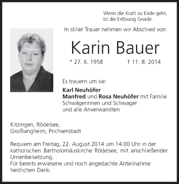 Anzeige von Karin Bauer von MGO