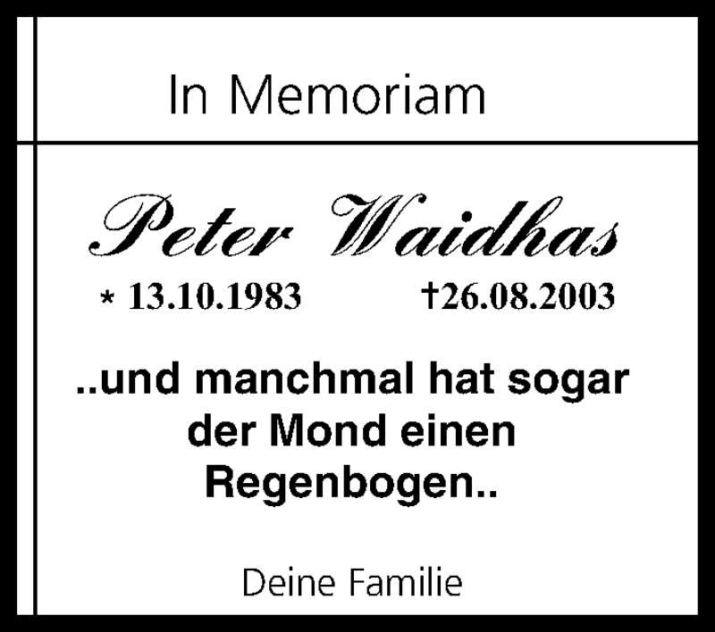  Traueranzeige für Peter Waidhas vom 26.08.2014 aus MGO