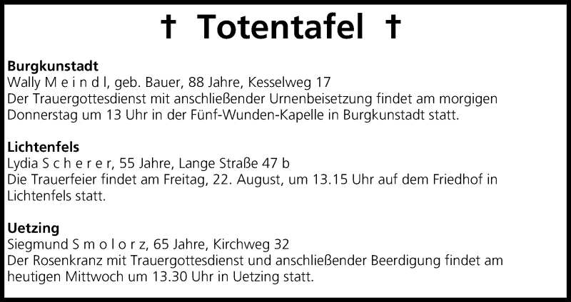 Traueranzeige für Totentafel vom 20.08.2014 vom 20.08.2014 aus MGO