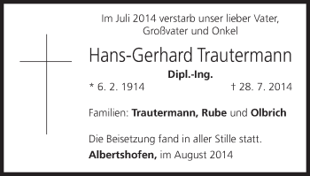 Anzeige von Hans-Gerhard Trautermann von MGO