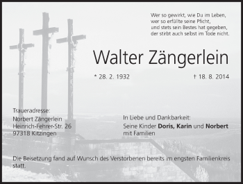 Anzeige von Walter Zängerlein von MGO
