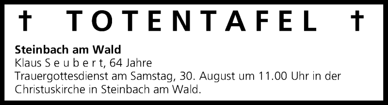  Traueranzeige für Totentafel vom 29.08.2014 vom 29.08.2014 aus MGO
