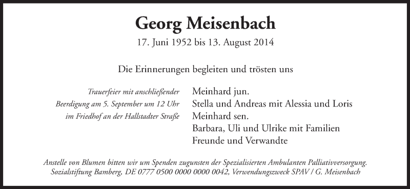  Traueranzeige für Georg Meisenbach vom 02.09.2014 aus MGO