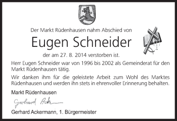 Anzeige von Eugen Schneider von MGO