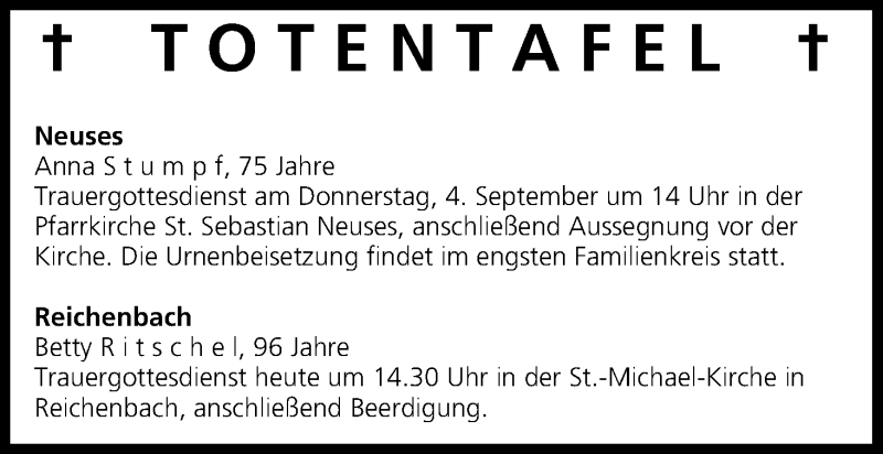  Traueranzeige für Totentafel vom 03.09.2014 vom 03.09.2014 aus MGO