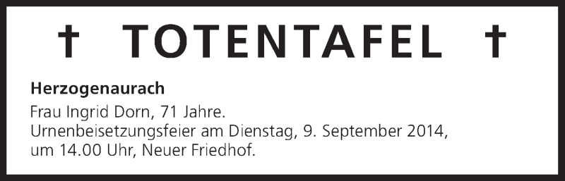  Traueranzeige für Totentafel vom 05.09.2014 vom 05.09.2014 aus MGO