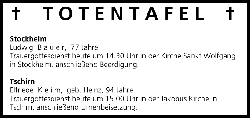  Traueranzeige für Totentafel vom 05.09.2014 vom 05.09.2014 aus MGO