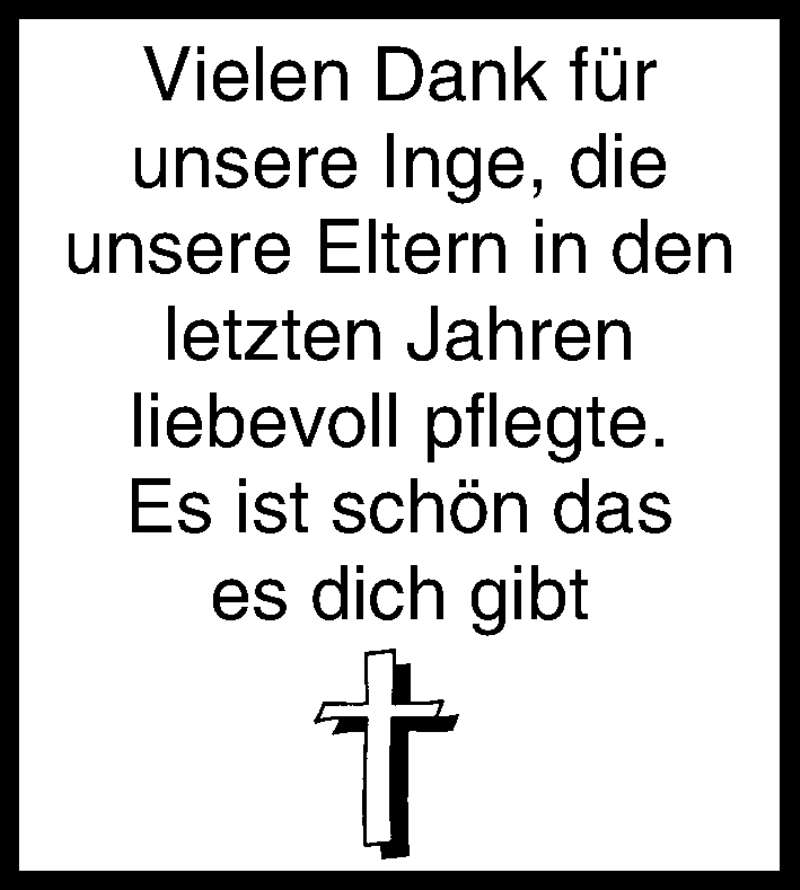  Traueranzeige für Inge  vom 09.09.2014 aus MGO