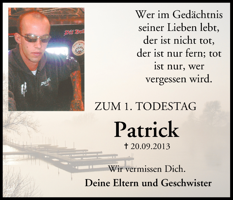  Traueranzeige für Patrick Deppisch vom 20.09.2014 aus MGO