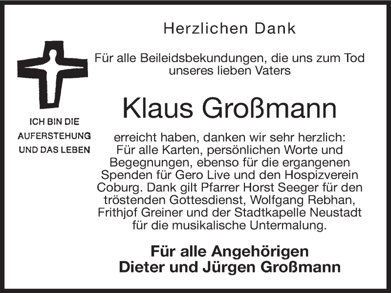  Traueranzeige für Klaus Großmann vom 13.09.2014 aus MGO