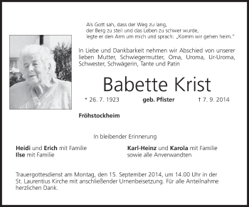 Anzeige von Babette Krist von MGO