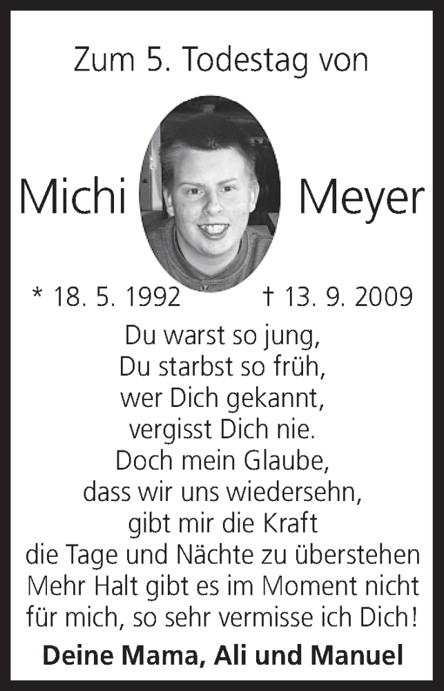  Traueranzeige für Michi Meyer vom 13.09.2014 aus MGO