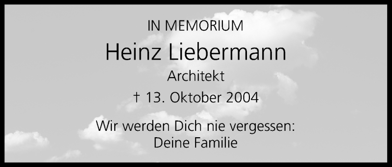  Traueranzeige für Heinz Liebermann vom 13.10.2014 aus MGO