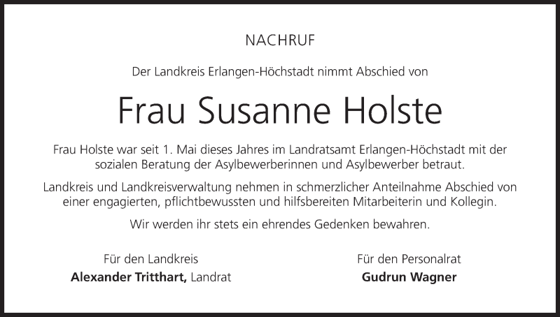  Traueranzeige für Susanne Holste vom 19.09.2014 aus MGO