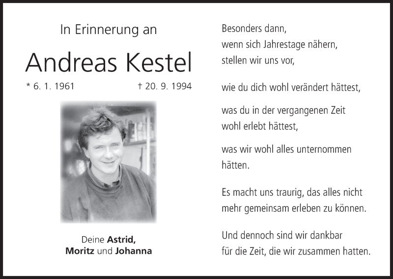  Traueranzeige für Andreas Kestel vom 20.09.2014 aus MGO