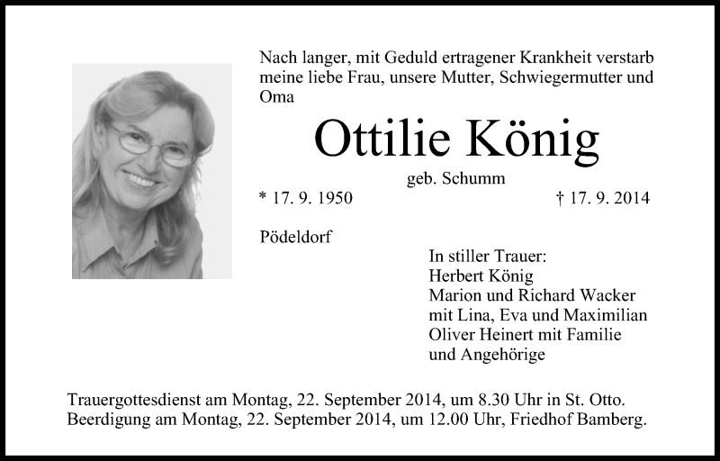  Traueranzeige für Ottilie König vom 20.09.2014 aus MGO