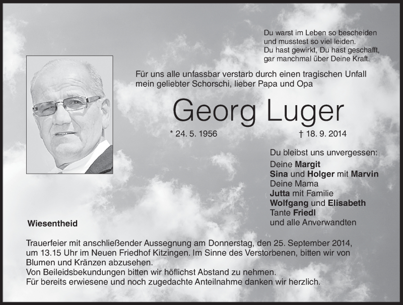 Traueranzeige für Georg Luger vom 24.09.2014 aus MGO