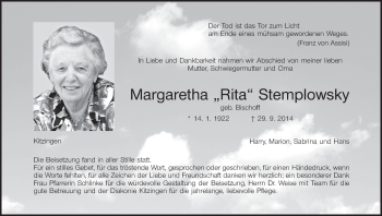Anzeige von Margaretha Stemplowsky von MGO