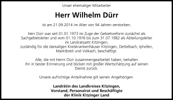 Anzeige von Wilhelm Dürr von MGO