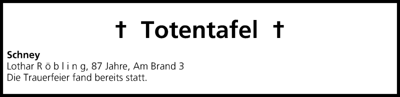  Traueranzeige für Totentafel, vom 03.10.2014 vom 03.10.2014 aus MGO