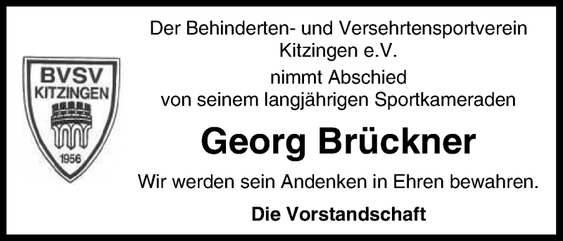  Traueranzeige für Georg Brückner vom 07.10.2014 aus MGO