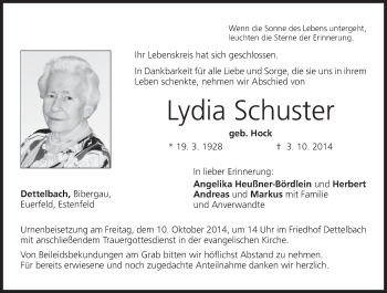 Anzeige von Lydia Schuster von MGO