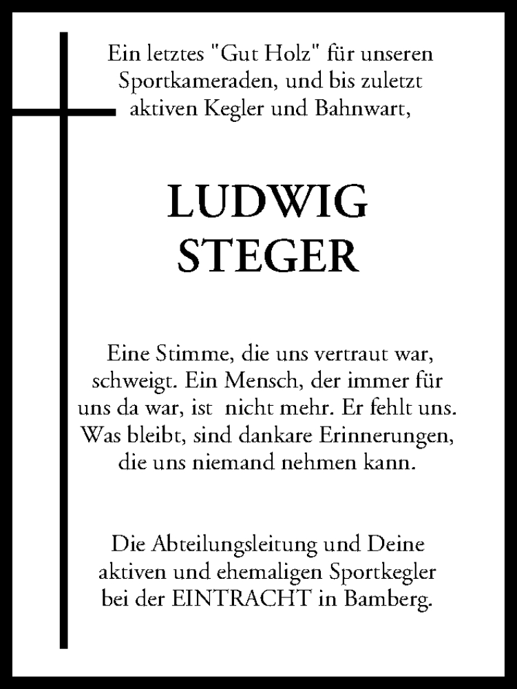  Traueranzeige für Ludwig Steger vom 10.10.2014 aus MGO