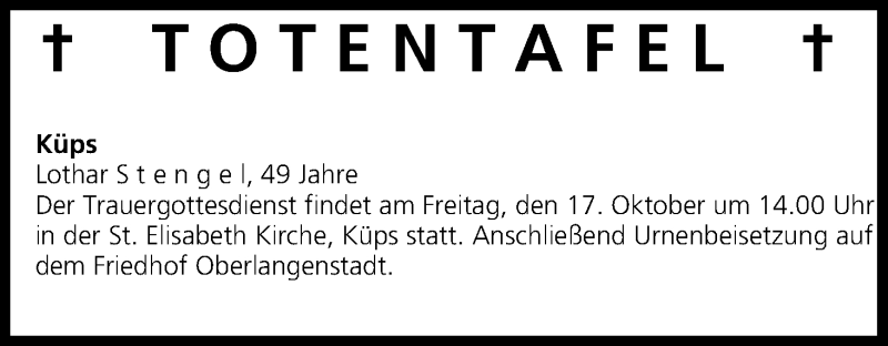  Traueranzeige für Totentafel vom 17.10.2014 vom 17.10.2014 aus MGO