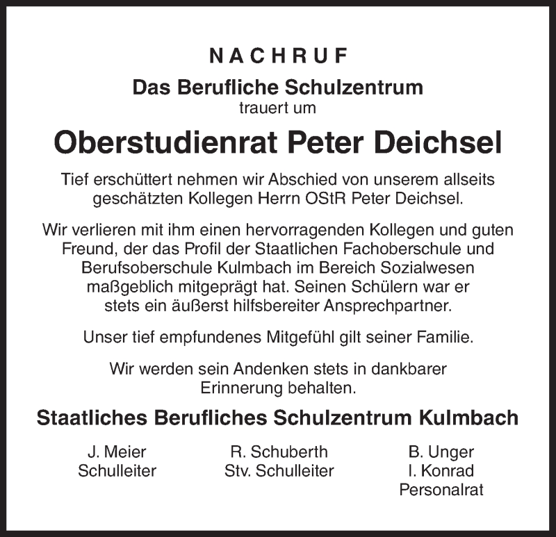  Traueranzeige für Peter Deichsel vom 25.07.2015 aus MGO