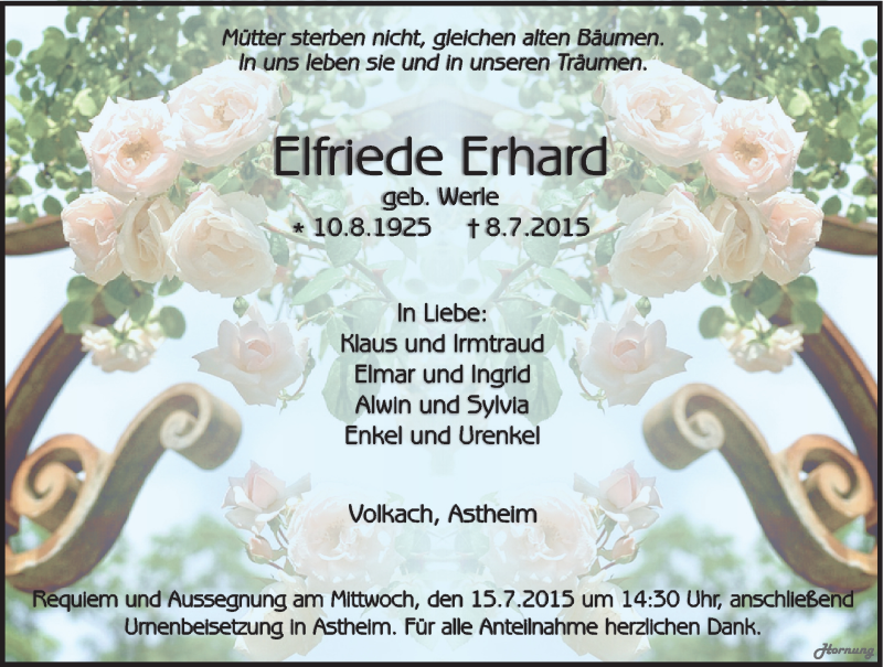  Traueranzeige für Elfriede Erhard vom 11.07.2015 aus MGO