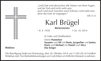 Anzeige von Karl Brügel von MGO