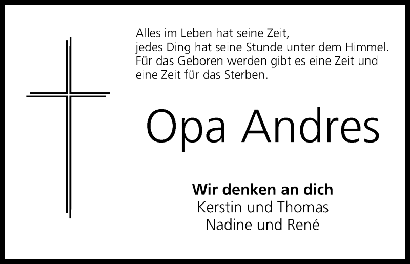  Traueranzeige für Andres  vom 04.11.2014 aus MGO