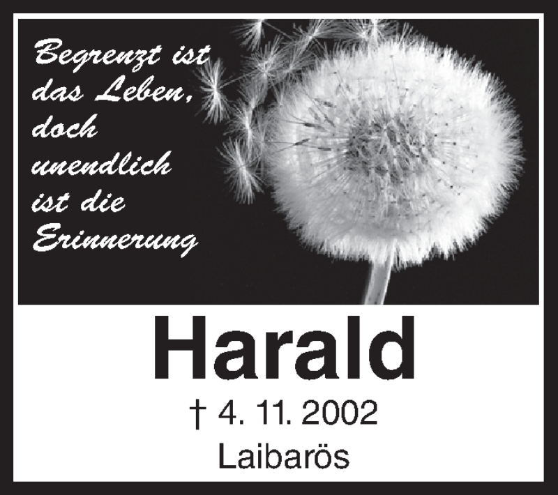  Traueranzeige für Harald  vom 04.11.2014 aus MGO