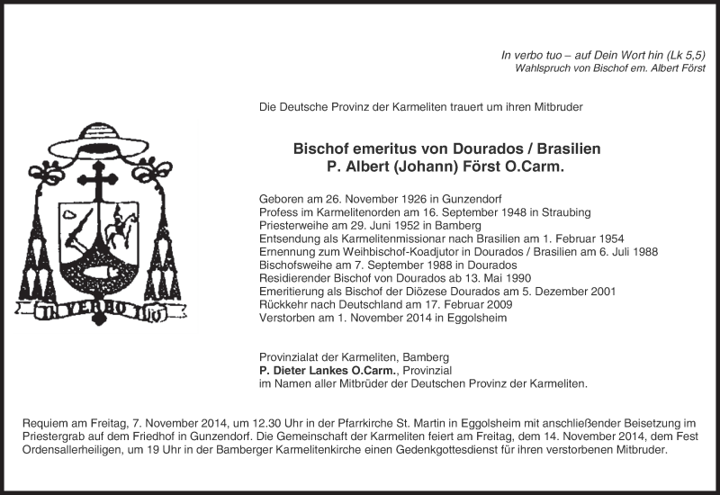  Traueranzeige für Albert Först vom 04.11.2014 aus MGO