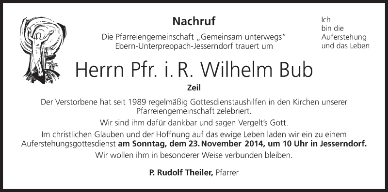  Traueranzeige für Wilhelm Bub vom 05.11.2014 aus MGO