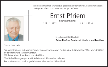 Anzeige von Ernst Pfriem von MGO
