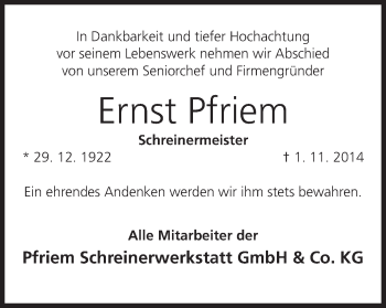 Anzeige von Ernst Pfriem von MGO