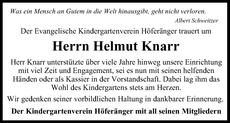  Traueranzeige für Helmut Knarr vom 06.11.2014 aus MGO