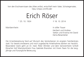 Anzeige von Erich Röser von MGO