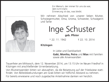 Anzeige von Inge Schuster von MGO