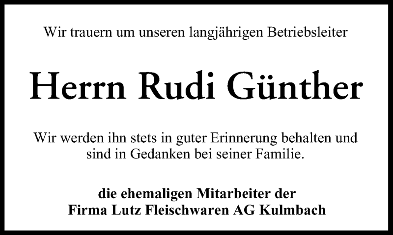  Traueranzeige für Rudi Günther vom 12.11.2014 aus MGO
