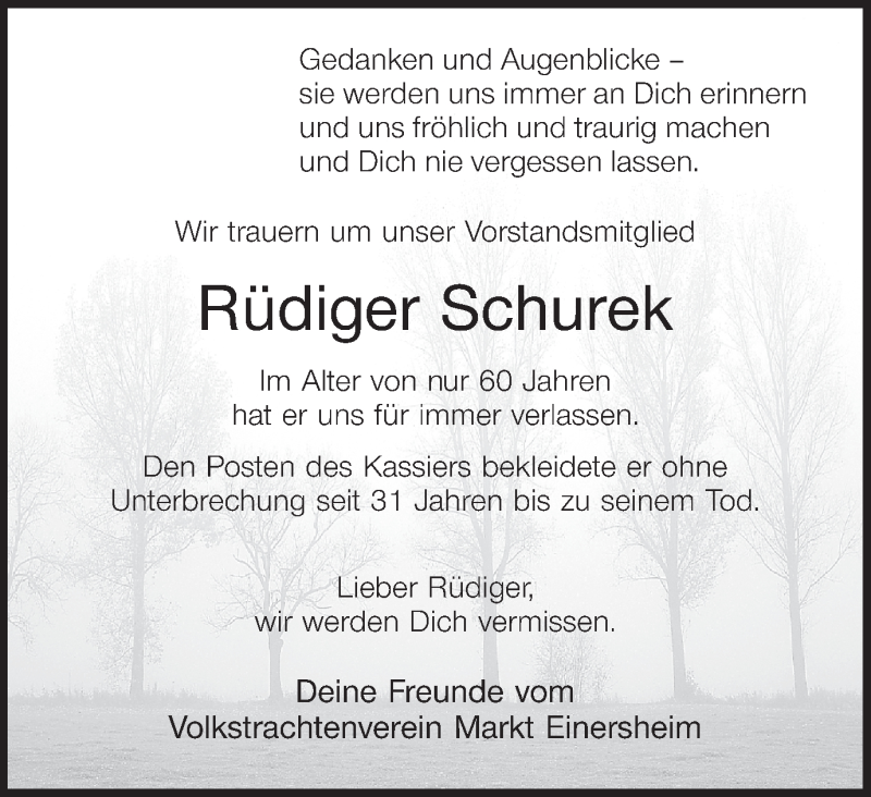  Traueranzeige für Rüdiger Schurek vom 13.11.2014 aus MGO